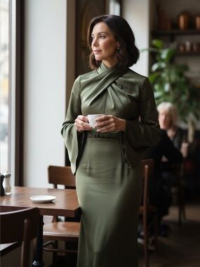 ASOS Olive Green Satin Cape Sleeve Wedding Dress